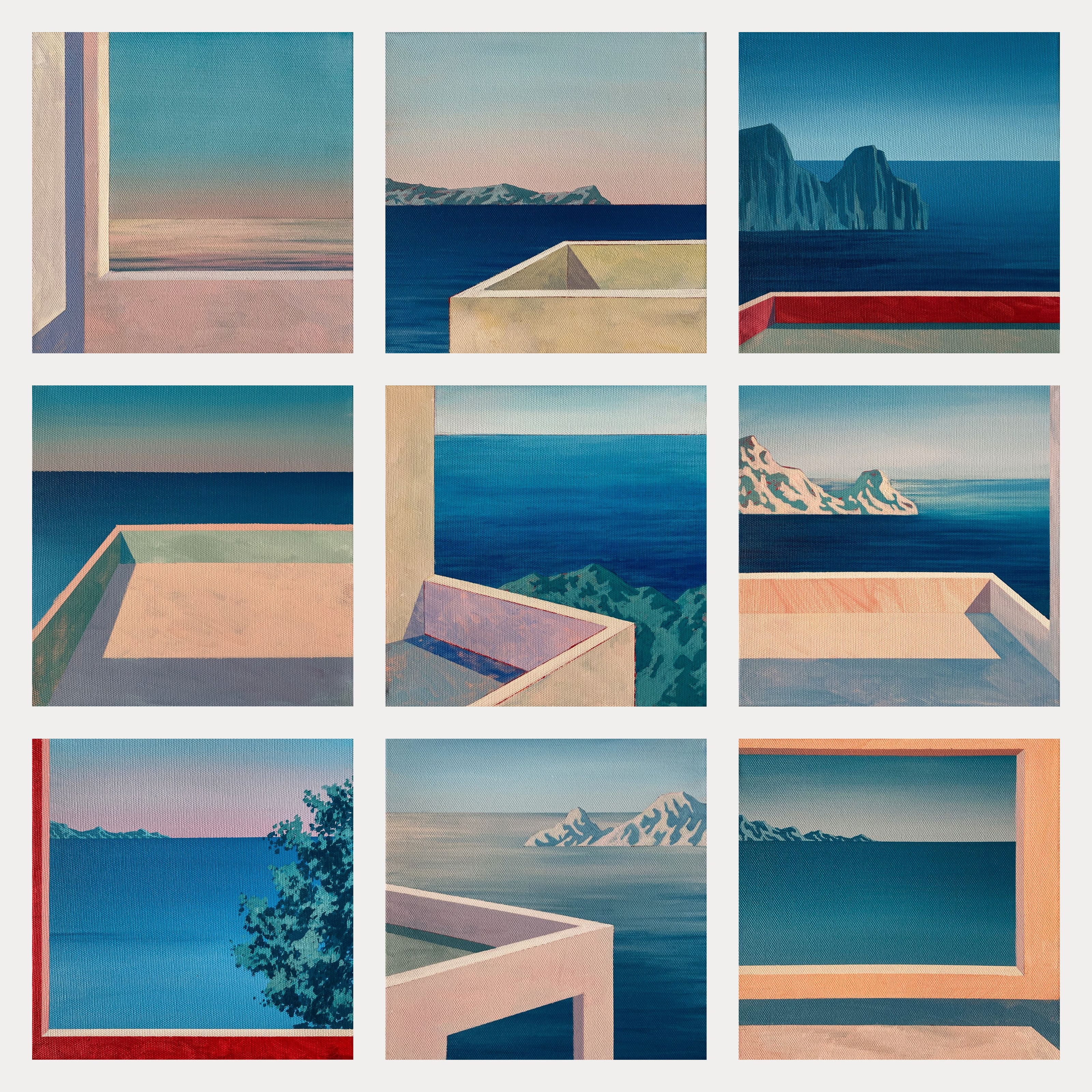 Turkish Mediterranean 1-9 by Ufuk Yılmaz — acrylic on canvas, each 25x25 cm, 2025